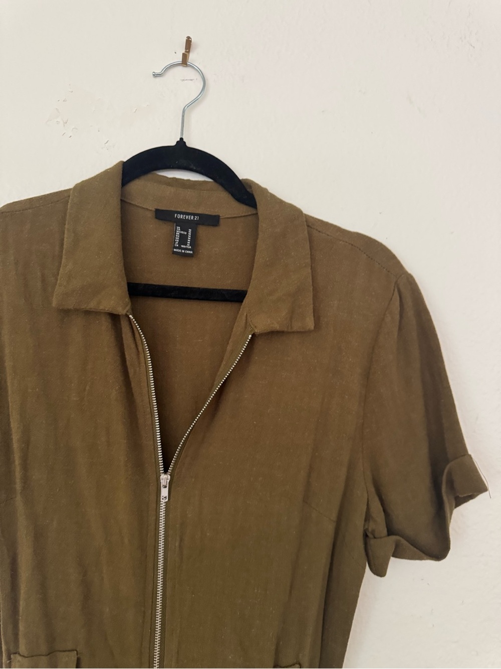 Forever 21 Olive Utility Short-Sleeve Romper with Tie Waist - Picture 9 of 13